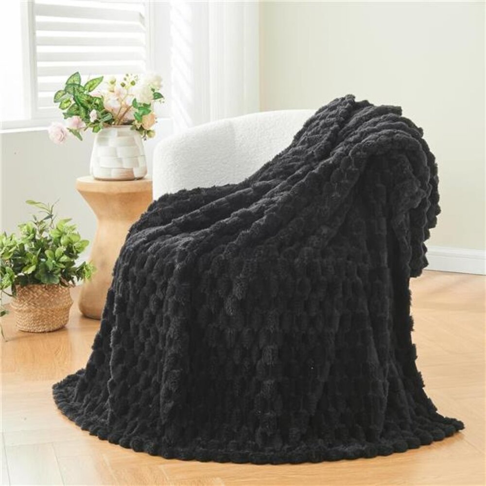 Super Soft Throw Blanket Black Premium Silky Flannel Fleece 3D Clouds 50"x60"